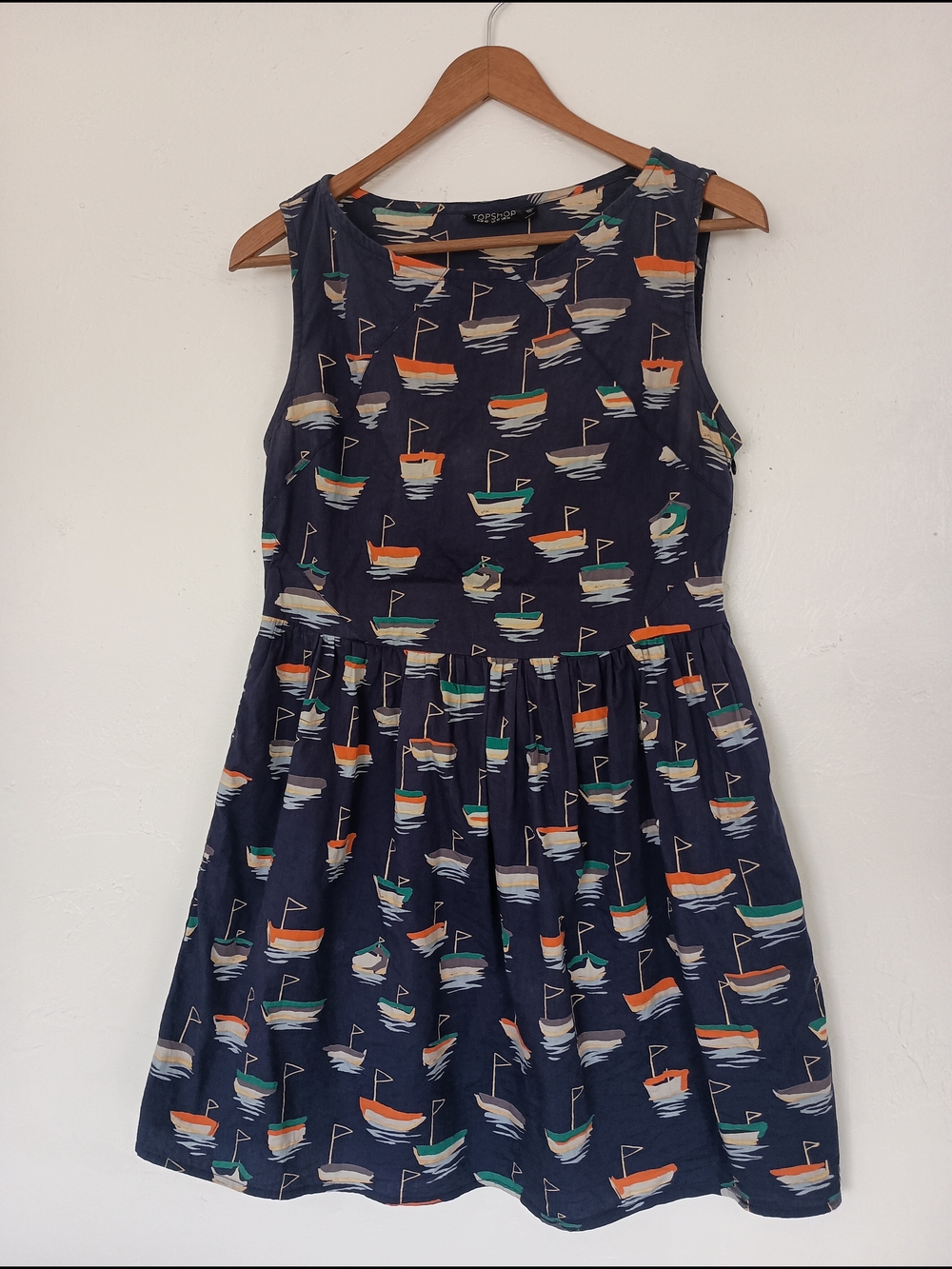 Topshop 100% Cotton Sailboat Regatta Mini Dress Fit And Flare Skater Dress
